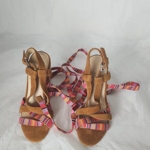 Guess Tribal Block Heels‎ Gladiator Multicolor suede cork heels fabric 5.5